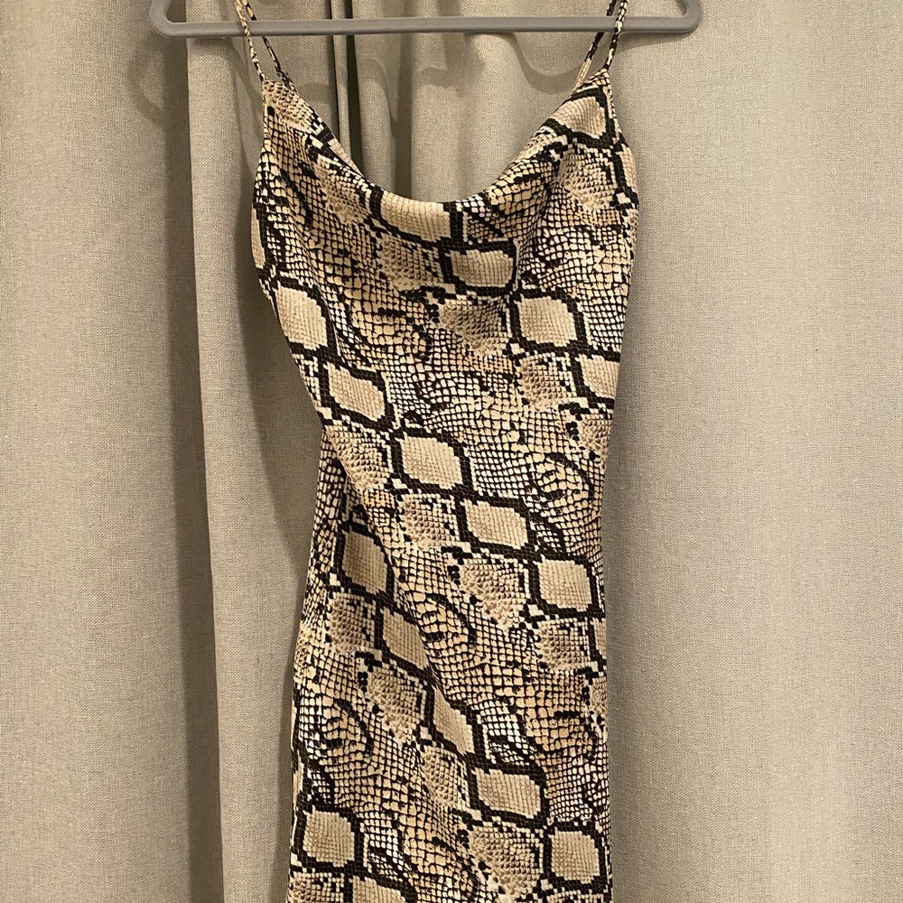 SNAKESKIN SLIP DRESS COWL NECK